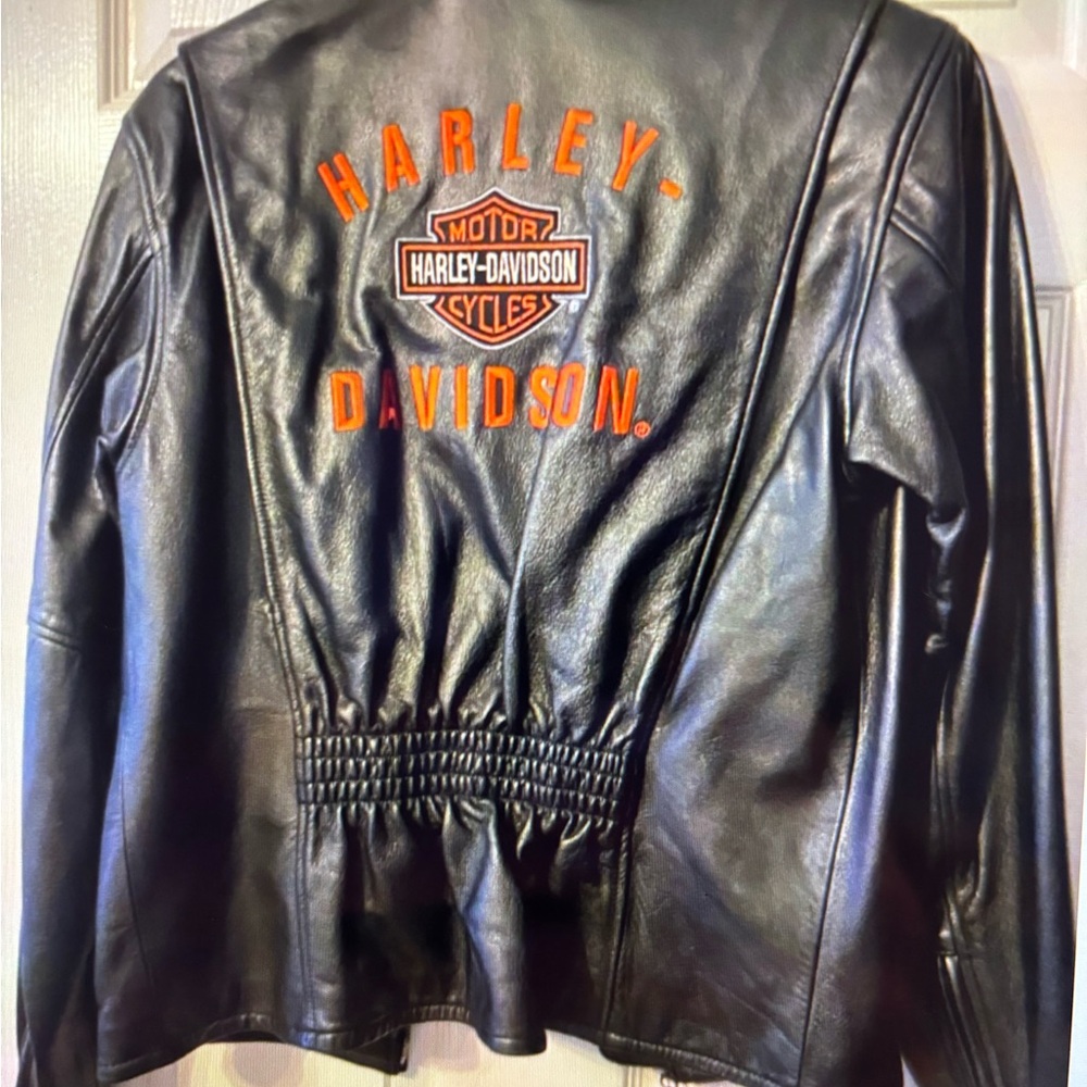 Harley-Davidson Black Leather Jacket with Orange Accents
